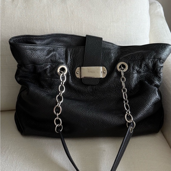 Furla Handbags - Furla Black Leather Shoulder Bag with Chain Straps